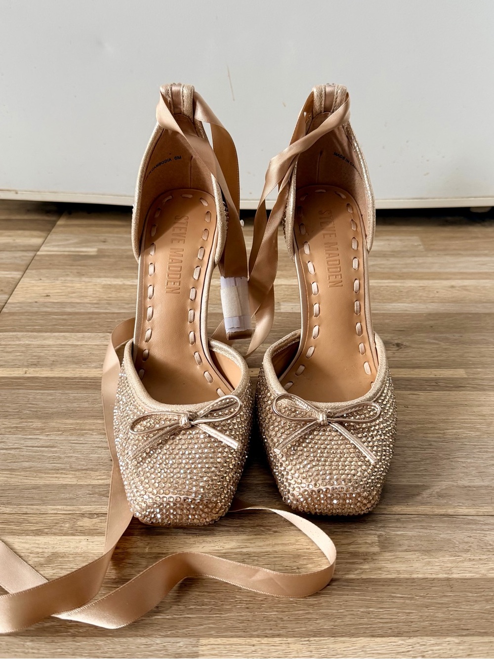 Steve Madden Larina Rhinestone Balletcore Square Toe Stiletto Heels, Women’s 6